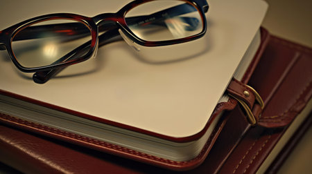 Notebook with pen on tableの素材