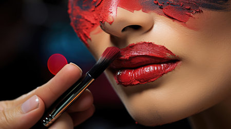 Woman applying make-upの素材