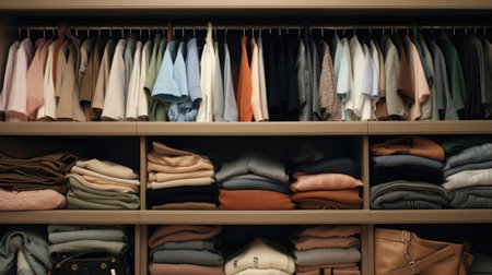 Dressing room with wardrobe and clothesの素材