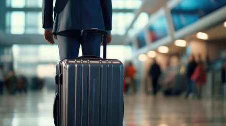 Businessman near suitcases at airportの素材