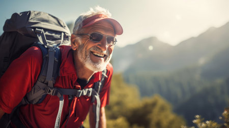 Senior man engaged in physical activity in natureの素材
