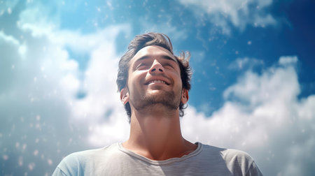 Man in ecstasy looking at the skyの素材