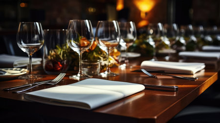 Restaurant interior with cutlery on the tableの素材