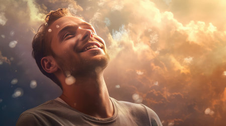 Man in ecstasy looking at the skyの素材