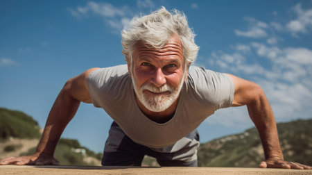 Senior man engaged in physical activity in natureの素材