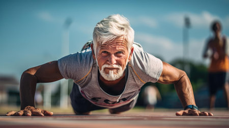 Senior man engaged in physical activity in natureの素材