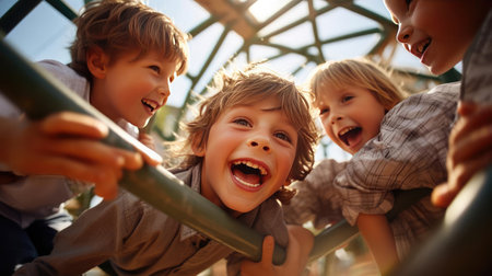 Happy children playing outdoorsの素材