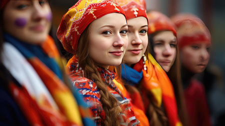 Parade in national costumes of the worldの素材