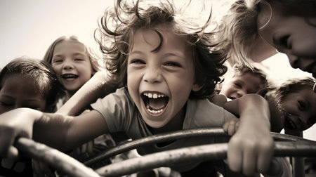 Happy children playing outdoorsの素材