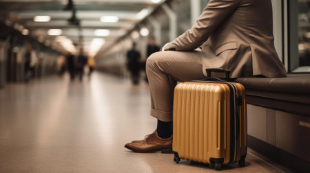 Businessman near suitcases at airportの素材