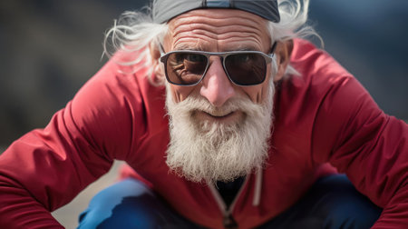 Senior man engaged in physical activity in natureの素材