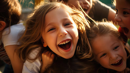 Happy children playing outdoorsの素材