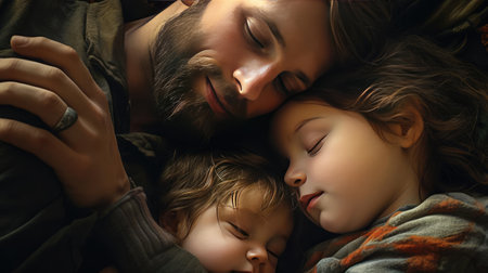 Parent hugging childrenの素材