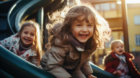 Happy children playing outdoorsの素材