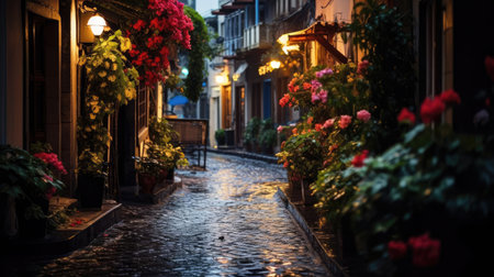 A narrow street in the old townの素材