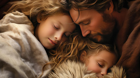 Parent hugging childrenの素材