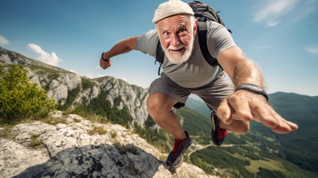 Senior man engaged in physical activity in natureの素材