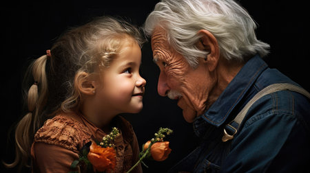 A grandparent with a grandchildの素材