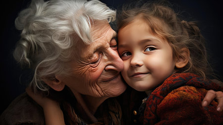 A grandparent with a grandchildの素材