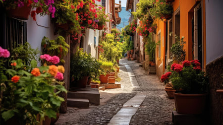 A narrow street in the old townの素材