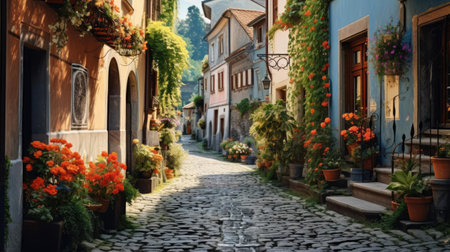 A narrow street in the old townの素材