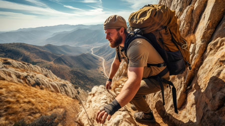 Man conquers mountain peaksの素材