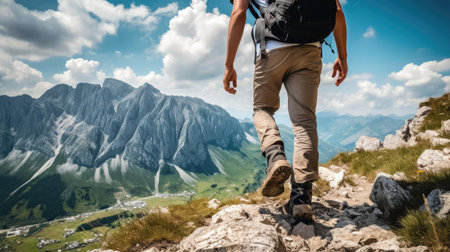 Man conquers mountain peaksの素材