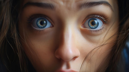Surprised face of a young womanの素材