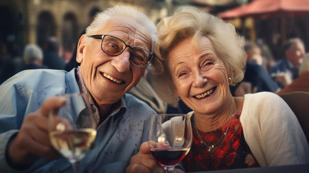 Retirement age couple having a good timeの素材