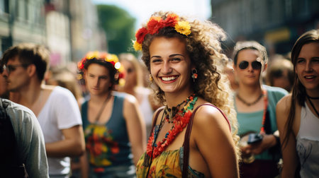 Street festival in national costumesの素材