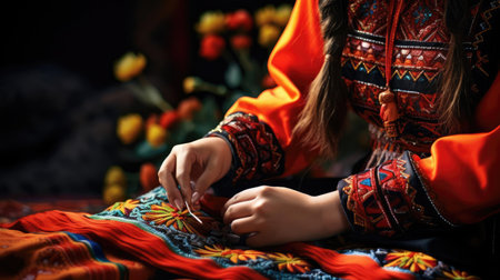 Woman engaged in embroideryの素材