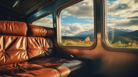 Interior of a seating train carriage for travelの素材