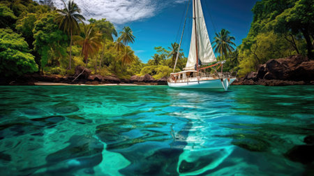 Yacht in the bay with blue clear waterの素材