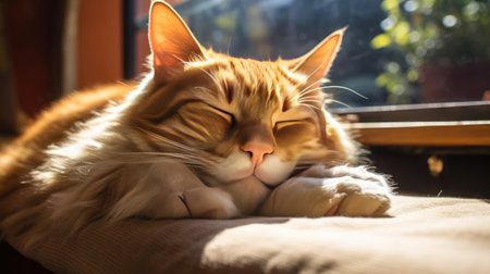 The cat sleeps under the suns raysの素材