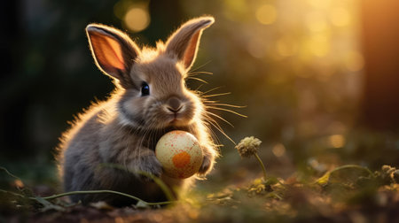 Curious rabbit playing with toysの素材