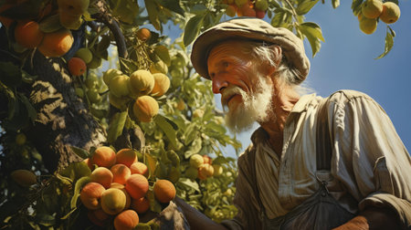 Elderly farmer harvesting cropsの素材