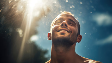 Man in ecstasy looking at the skyの素材