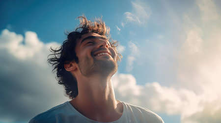 Man in ecstasy looking at the skyの素材