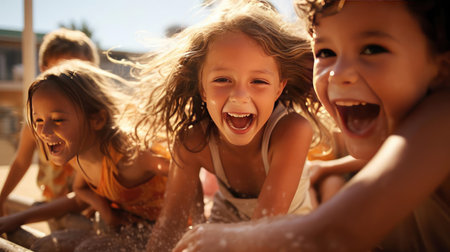 Happy children playing outdoorsの素材