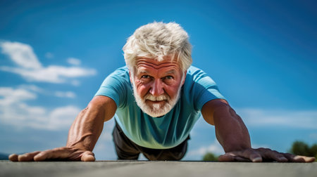 Senior man engaged in physical activity in natureの素材