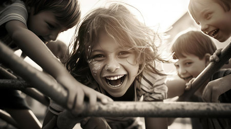 Happy children playing outdoorsの素材