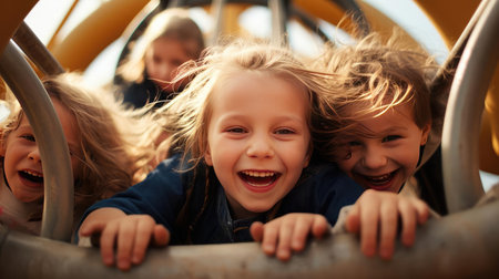 Happy children playing outdoorsの素材
