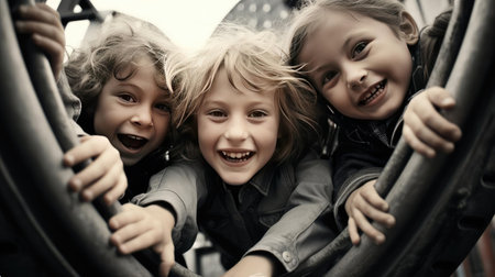Happy children playing outdoorsの素材