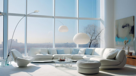 Interior of the living room, panoramic windowsの素材