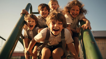 Happy children playing outdoorsの素材