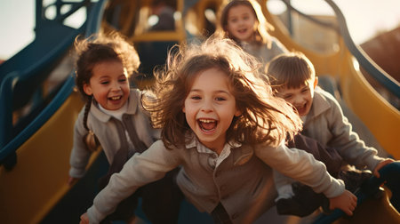 Happy children playing outdoorsの素材