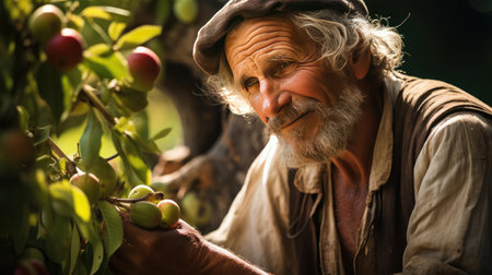Elderly farmer harvesting cropsの素材
