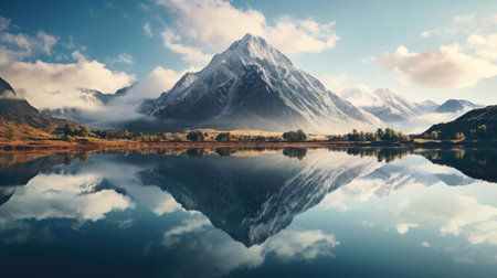 The mountain is reflected in the waterの素材