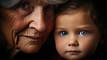 A grandparent with a grandchildの素材