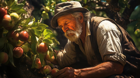 Elderly farmer harvesting cropsの素材
